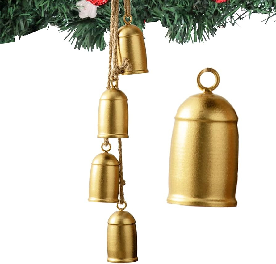 Christmas Bells, Gold Cow Bells Christmas Decor Indoor, 4-PCS Rustic Brass Bells Vintage Hanging ... | Amazon (US)