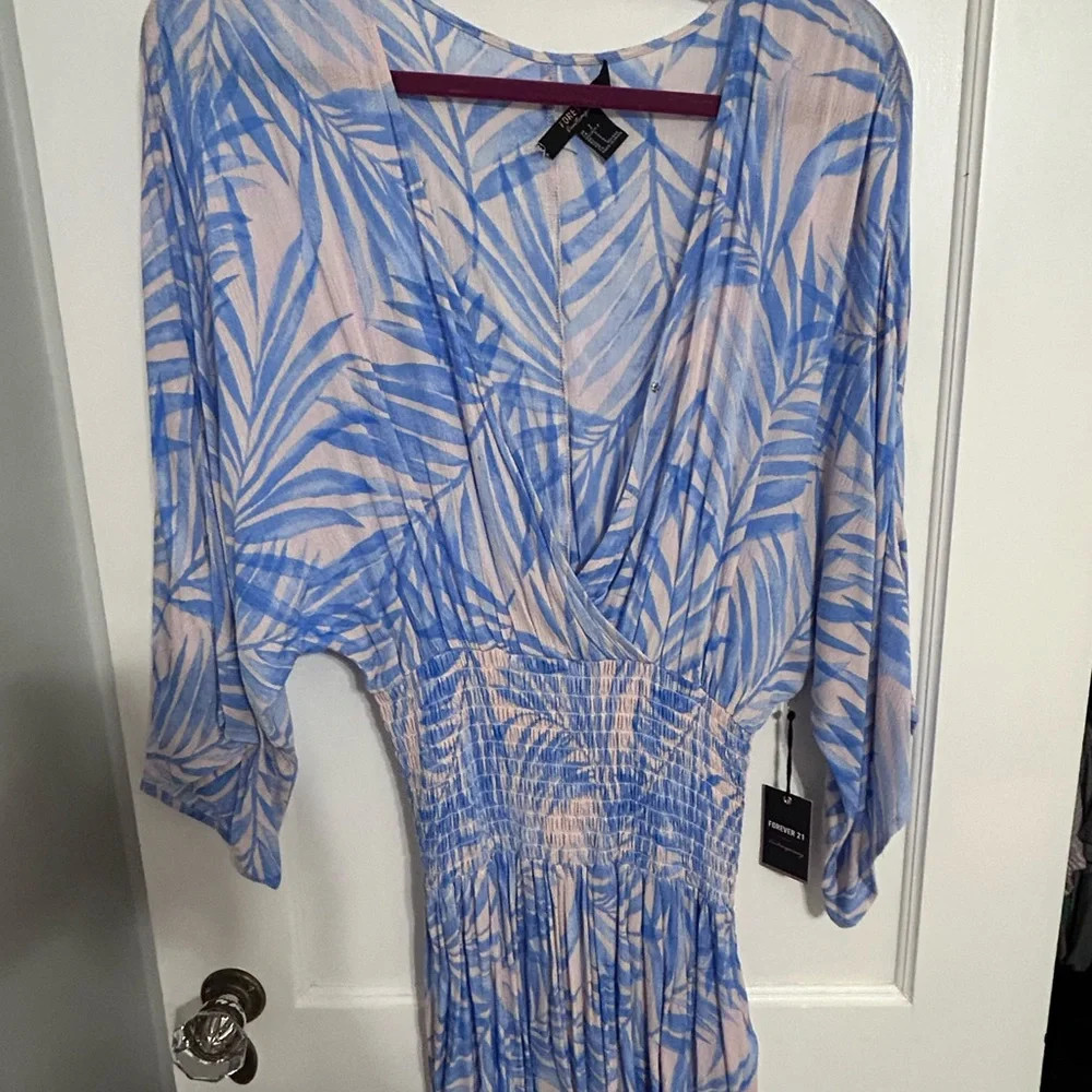 Blue and Pink Leaf Print Dress | Poshmark