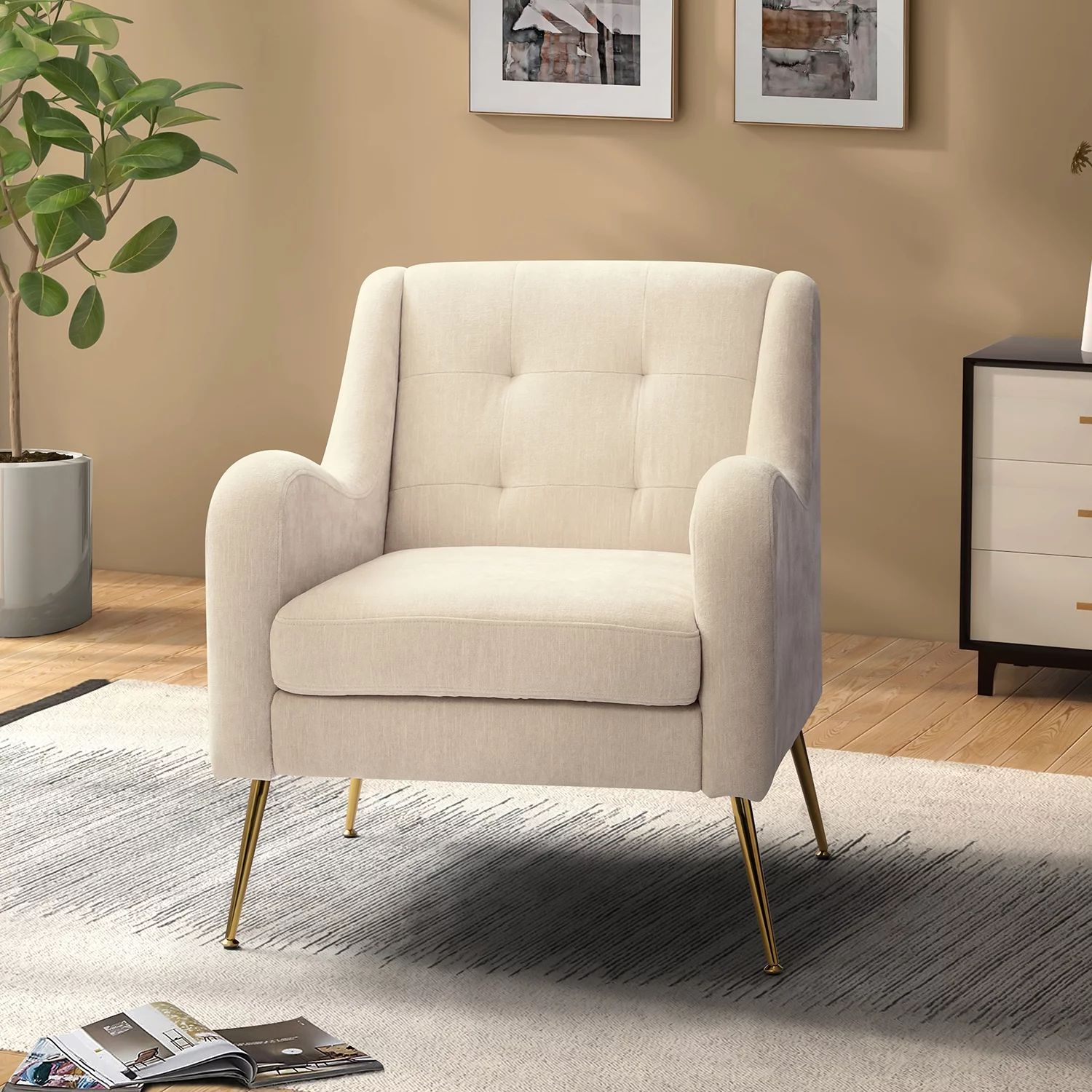 14 Karat Home Modern Accent Chair for Living Room Bedroom Office, Comfy Upholstered Armchair with... | Walmart (US)