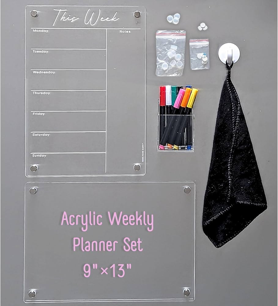 Acrylic Weekly Meal Planner for Fridge – 9x13 Acrylic Fridge Calendar Set – Acrylic Meal Plan... | Amazon (US)