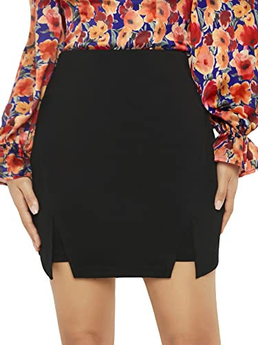 WDIRARA Women's High Waist Split Hem Zip Side Plain Skirt Carbon Black M | Amazon (US)