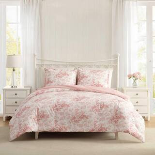 Toile Delight 2-Piece Rose/Cream Cotton Twin Comforter Set | The Home Depot