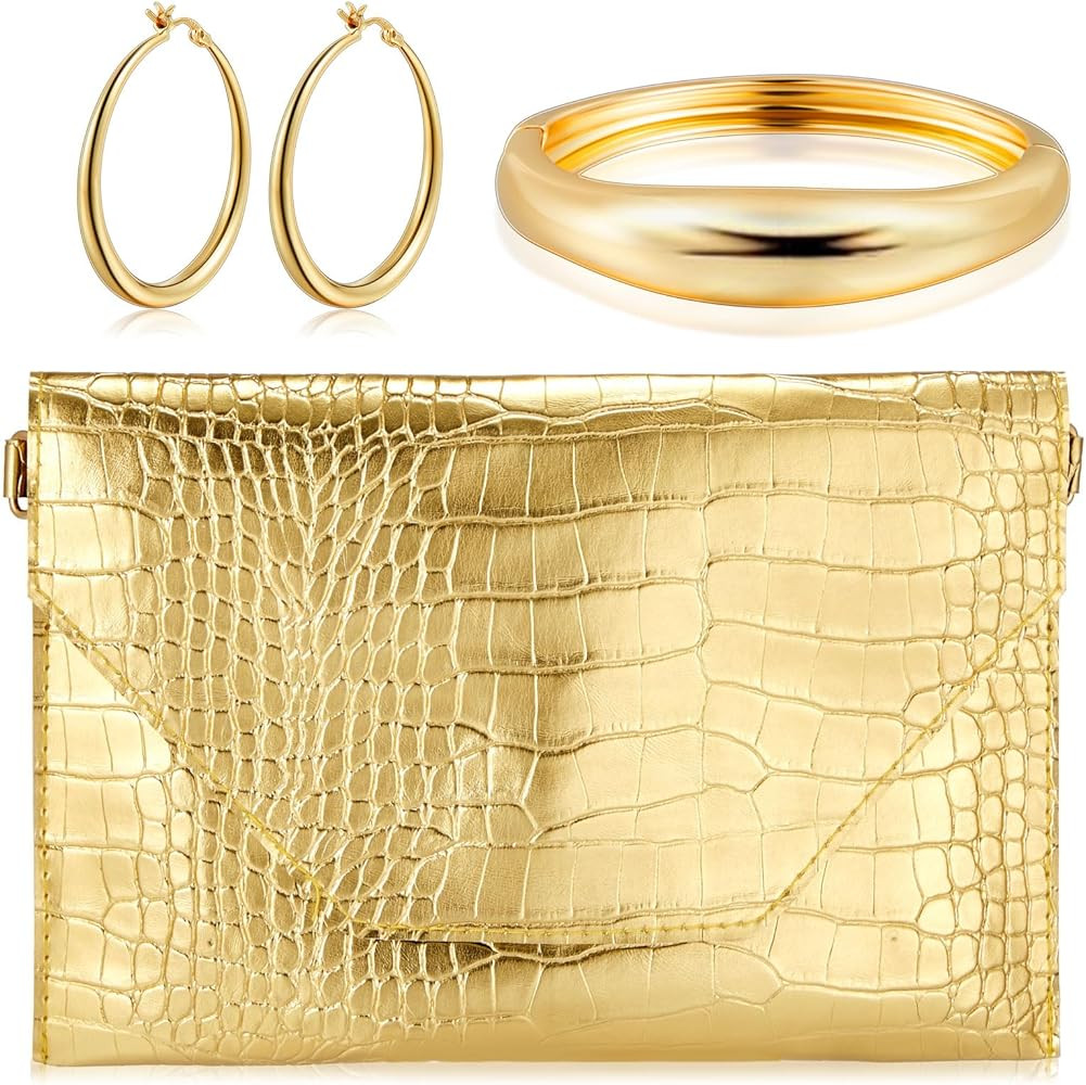 3 Pcs Gold Envelope Clutch Purse for Women Gold Jewelry Set for Women Formal Leather Handbag Even... | Amazon (US)