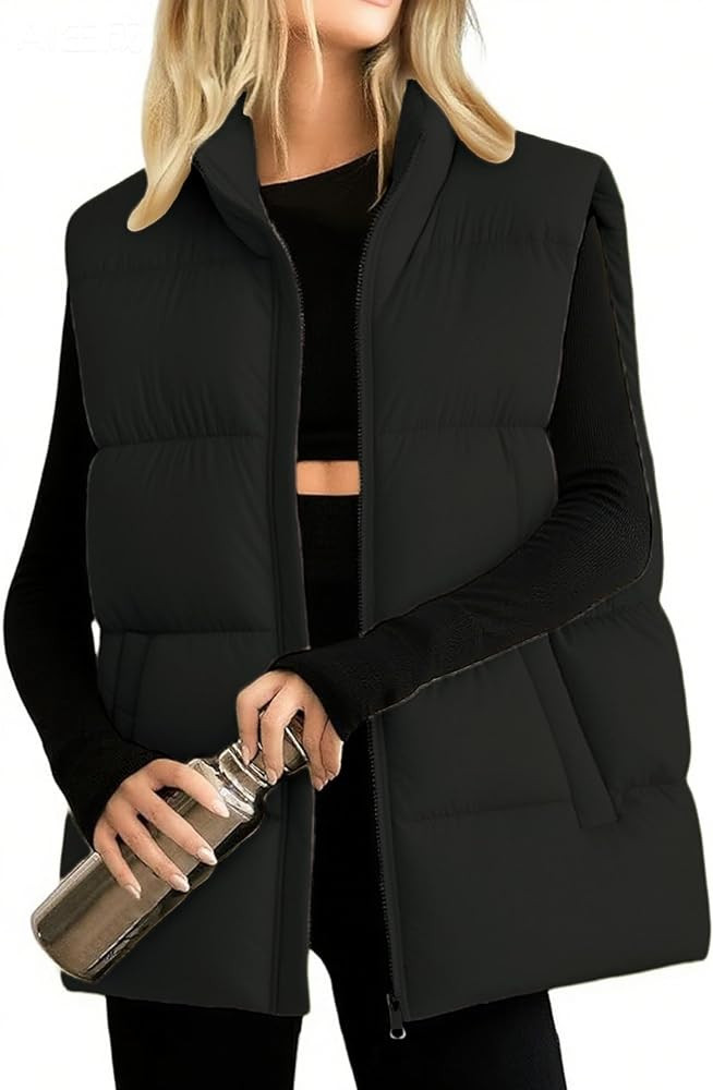 Xiaoxuemeng Womens Puffer Vest Oversized Collared Sleeveless Puffer Jacket Zip Up Lightweight Bub... | Amazon (US)