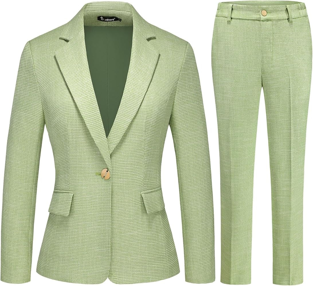 Women's Suit 2 Piece Set Business Pants Suit for Women Pinstripe Houndstooth Blazer | Amazon (US)