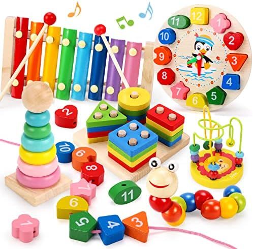 Qizebaby Montessori Toys for 2 Year Old Boys Girls, 6PCS Kids Wooden Toys, Baby Boy Toys 3-6 Year Ol | Amazon (US)