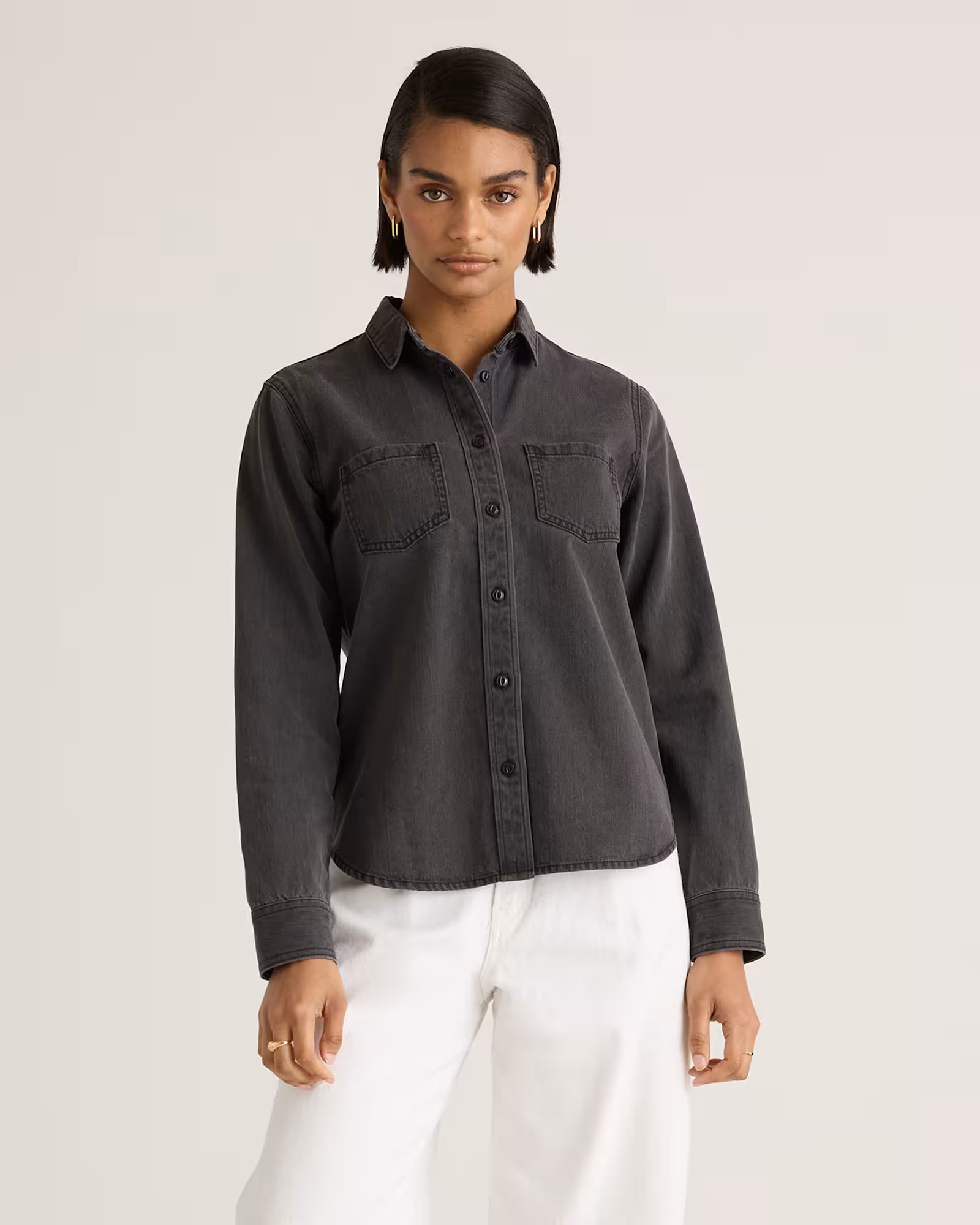 Distressed Denim Shirt in Washed Black | Quince