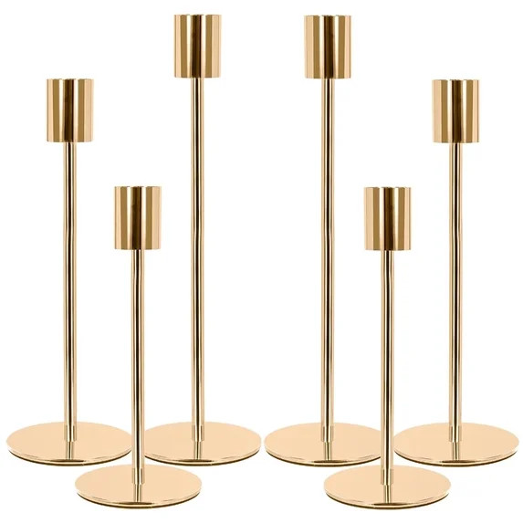 HIDAWN Metal Gold Taper Candle Holders, 6 Pack Candlestick Holders Set for Wedding, Dinning, Part... | Walmart (US)