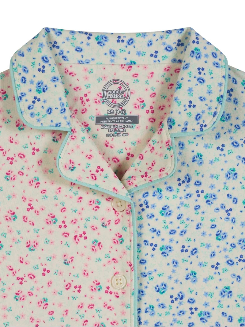 Wonder Nation Girls Short Sleeve Button Front Pajama Top and Shorts Set with Eyemask, 3-Piece, Si... | Walmart (US)