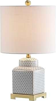 JONATHAN Y 21.5" White and Navy Blue Ceramic Ginger Jar LED Table Lamp, Modern Chinoiserie Fishne... | Amazon (US)