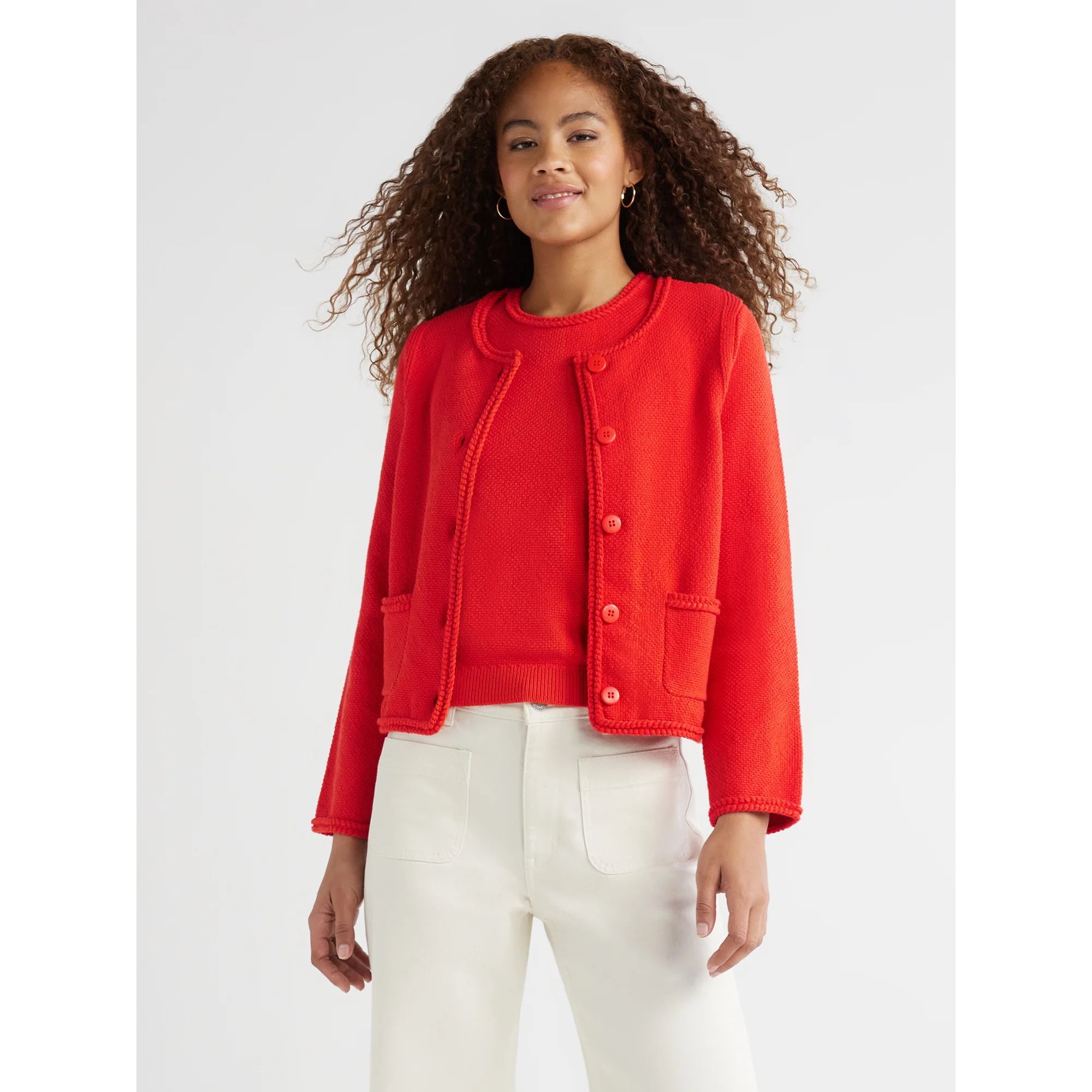 Free Assembly Women's Crochet Trim Cardigan Sweater with Long Sleeves, Midweight, Sizes XS-XXL | Walmart (US)