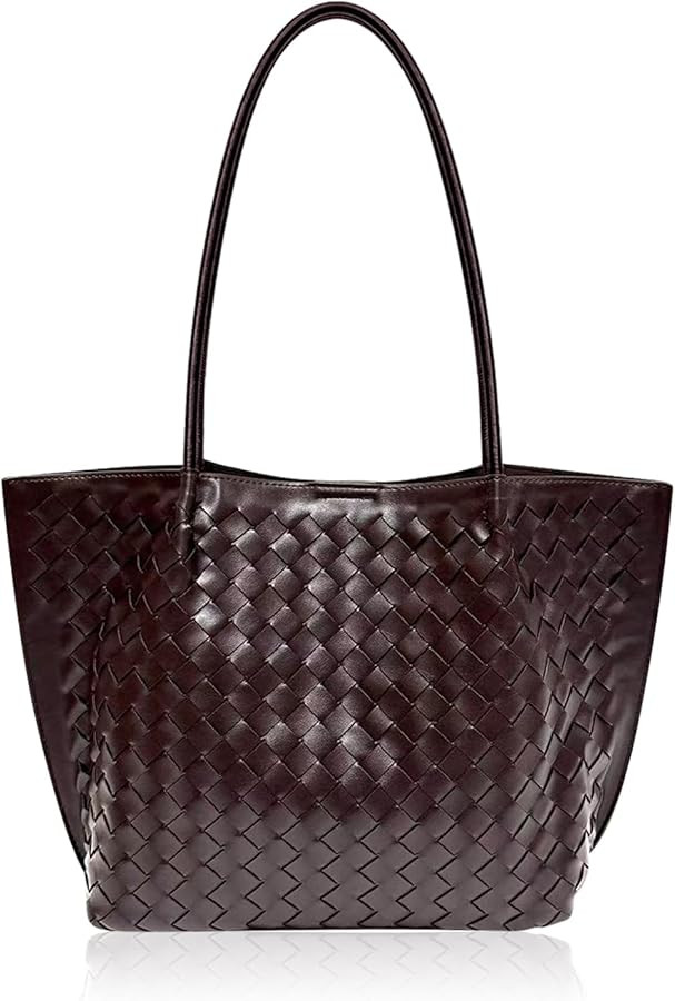 Woven Leather Tote Bag for Women - Large Capacity Shoulder Handbag with Matching Pouch, Stylish | Amazon (US)