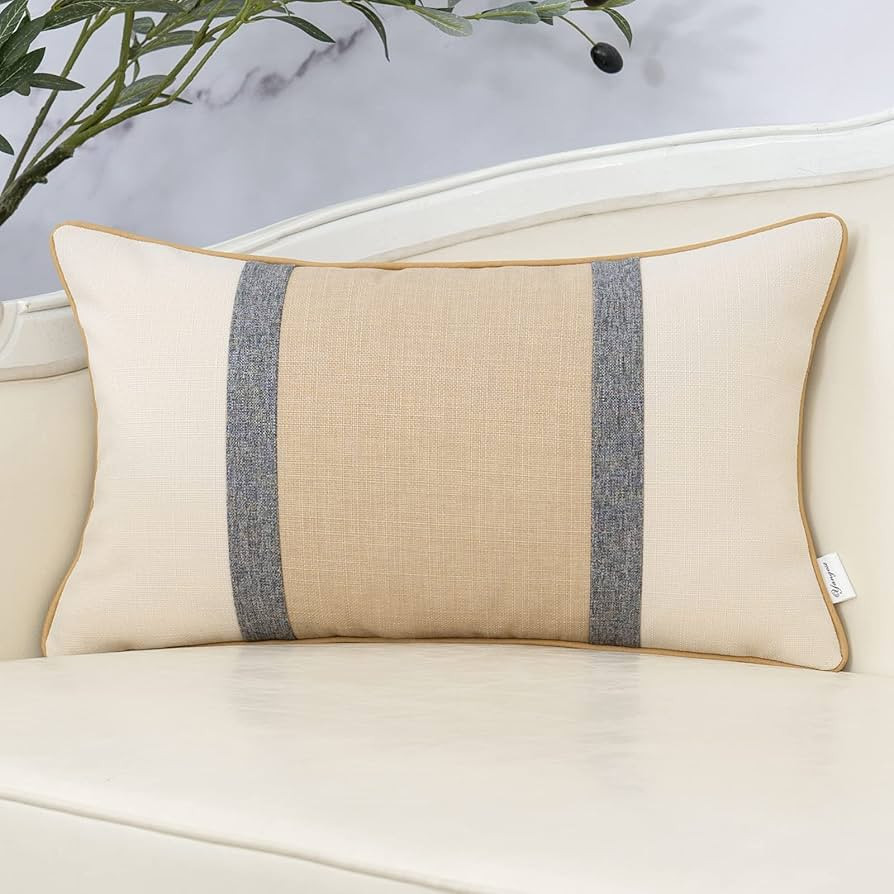 Yangest Patchwork Pillow Cover 12x20 Inch Luxury Cotton and Linen Cushion Cover Rectangle Pillowc... | Amazon (US)
