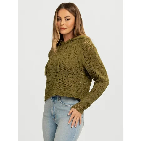 Jessica Simpson Women s Mikaela Pointelle Hoodie Sweater with Long Sleeves Lightweight Sizes XS-XL | Walmart (US)