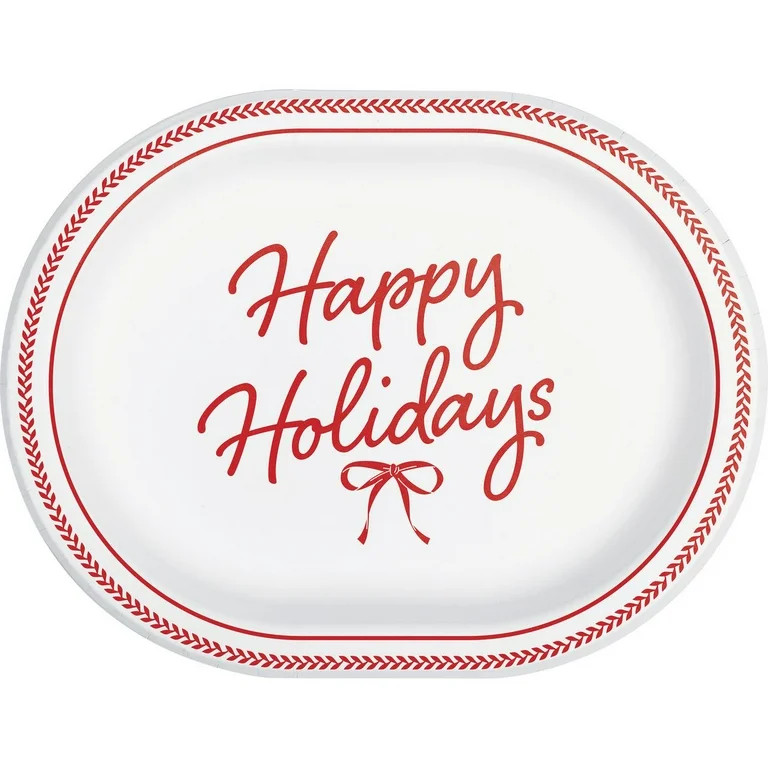 Bow Happy Holidays Christmas Oval Disposable Paper Plates, 12" x 10", Red and White, 8 Count, by ... | Walmart (US)