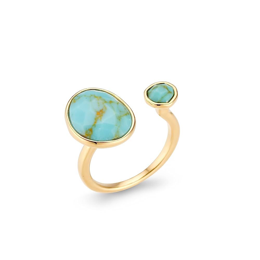 Double Stone Blue Simulated Turquoise Open Circle Gold Plated Brass Ring | Amazon (US)