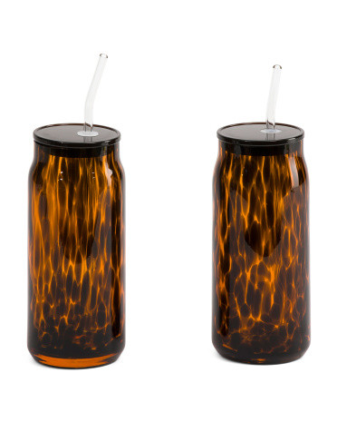 Set Of 2 21oz Leopard Sippers | TJ Maxx