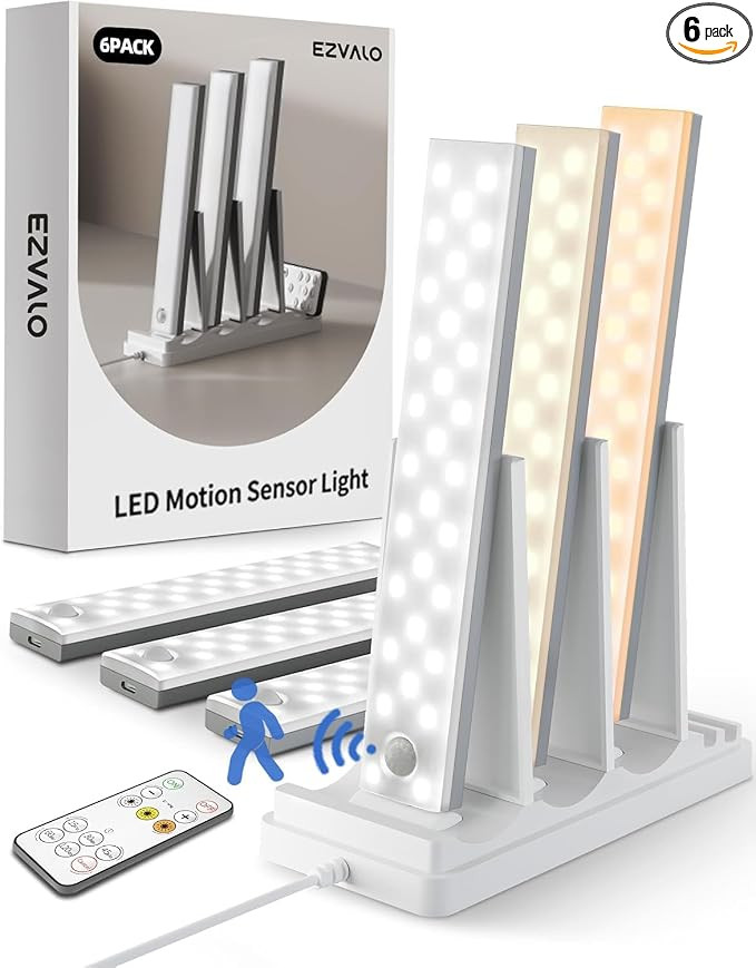 EZVALO 6-Pack Under Cabinet Lighting with Charging Station, 2000mAh Rechargeable Wireless Motion ... | Amazon (US)