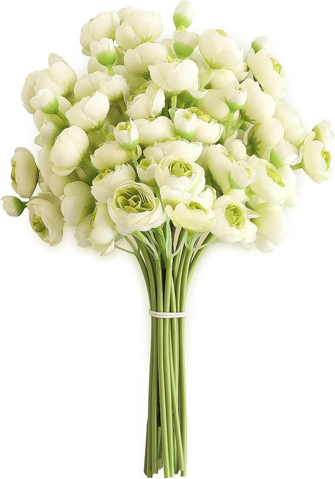 Floroom Ranunculus Artificial Flowers 18 Pcs Green Faux Silk Mini Ranunculus Bulk Fake Wedding Fi... | Amazon (US)