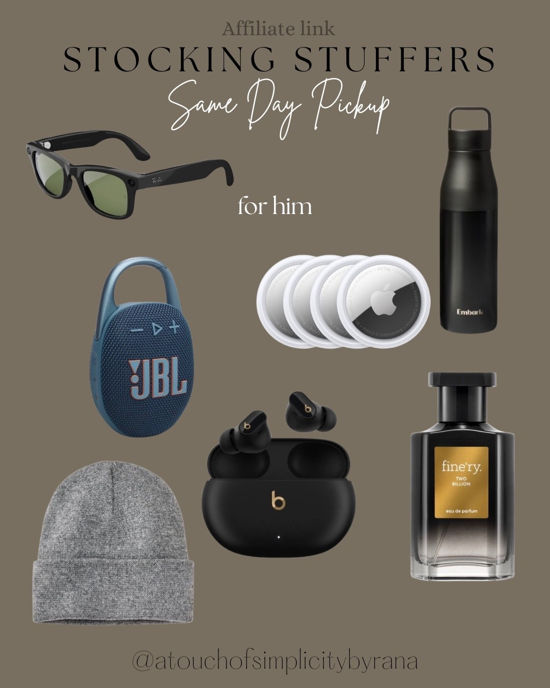 Stocking stuffers for him? Here are some options with same day pickup! 

Water bottle, sunglasses, perfume, JBL speaker, beats, beanie, gift guides, stocking stuffers, gifts for him, gift guides, last minute gifts, Apple AirTags, Bluetooth speaker

#LTKHoliday #LTKMens #LTKGiftGuide