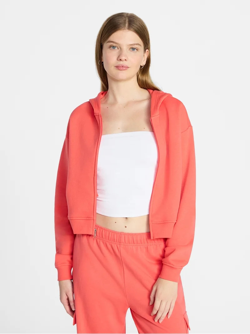 No Boundaries Boxy Zip-Up Hoodie, Women's XXS-XXL | Walmart (US)