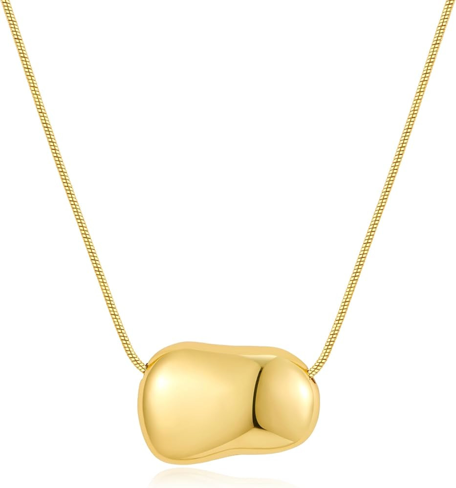 Gold Tone Irregular Oval Pendant Necklace for Women, Minimalist Chunky Snake Chain Necklace, Dain... | Amazon (US)