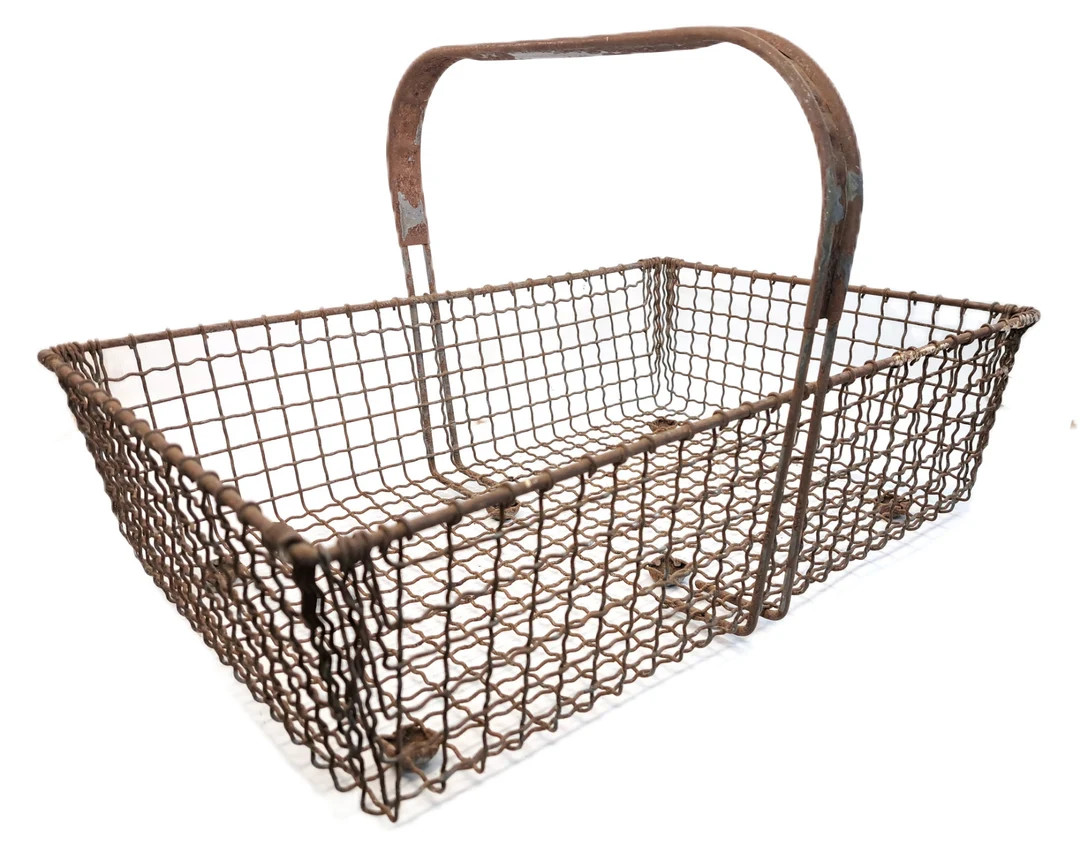 Antique Farmhouse Garden Wire Harvest Collection Basket With Handle Farmers Market Display - Etsy | Etsy (US)