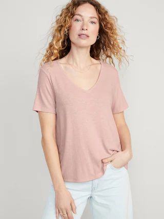 Luxe V-Neck Ribbed Slub-Knit T-Shirt for Women | Old Navy (US)