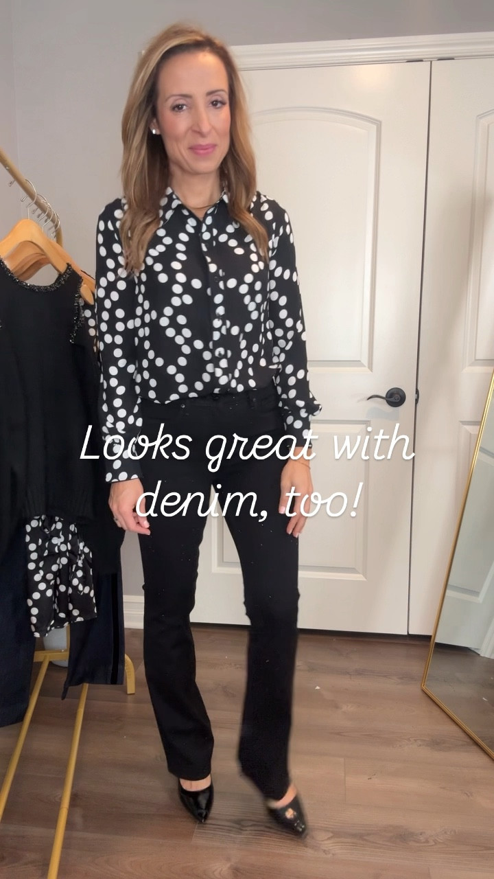 Outfit of the day! Because polka dots are timeless … Wear it dressy or casual for the perfect look. Love an embellished… Check out these cute black ones! 

#LTKGiftGuide #LTKStyleTip #LTKSaleAlert