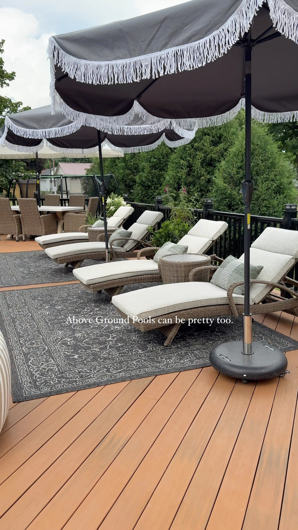 Above Ground Pools can be pretty too.

Pool Decor | Above Ground Pool Deck | Outdoor Patio Furniture | Fringe Tilt Umbrella | | Backyard Patio | Backyard Furniture | Backyard Pool | Backyard Decoration | Outdoor Pillows | Outdoor Decor | Waterproof Outdoor Rug 8x10 | Poolside Decor | Outdoor Chaise Lounge Chair with Cushions | 

#LTKHome #LTKSeasonal