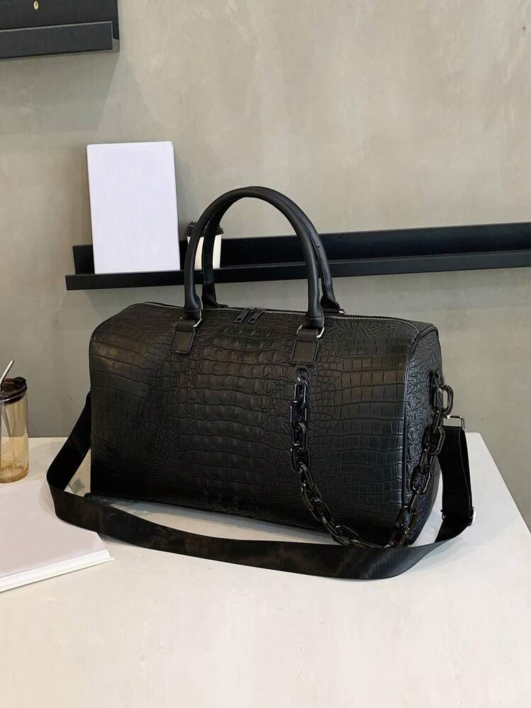 Black Pu Travel Bag, Large Capacity Duffle Bag, Weekender Overnight Tote Duffle BagholidayLuggage... | SHEIN