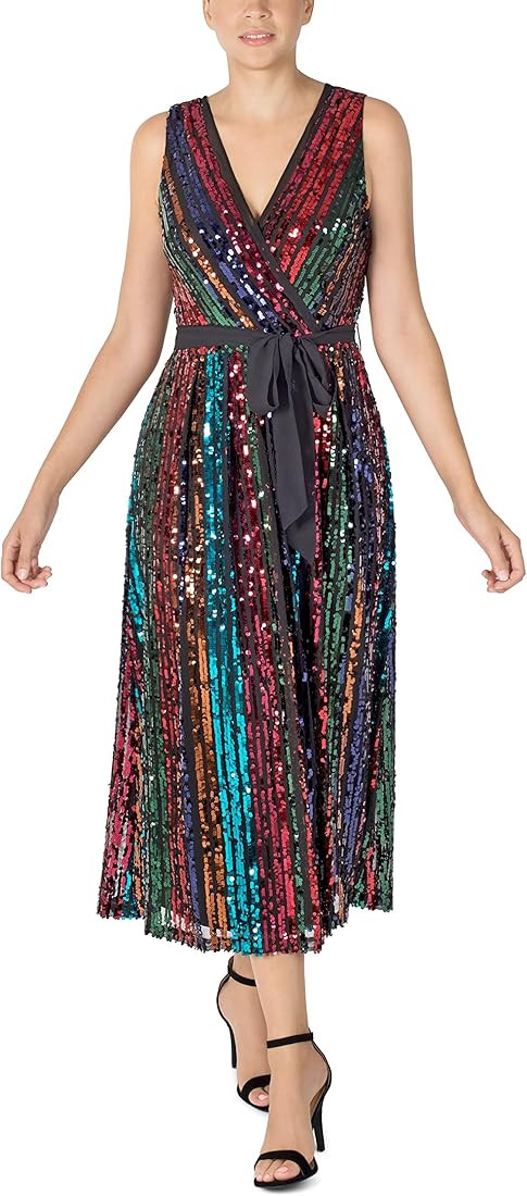 Julia Jordan Women's V-Neck Sequin Fit and Flare Dress, Colorful and Elegant | Amazon (US)
