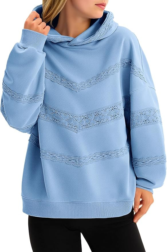 Fisoew Womens Oversized Hoodies Fall Long Sleeve Sweatshirts Casual Loose Lace Y2K Cute Pullover ... | Amazon (US)