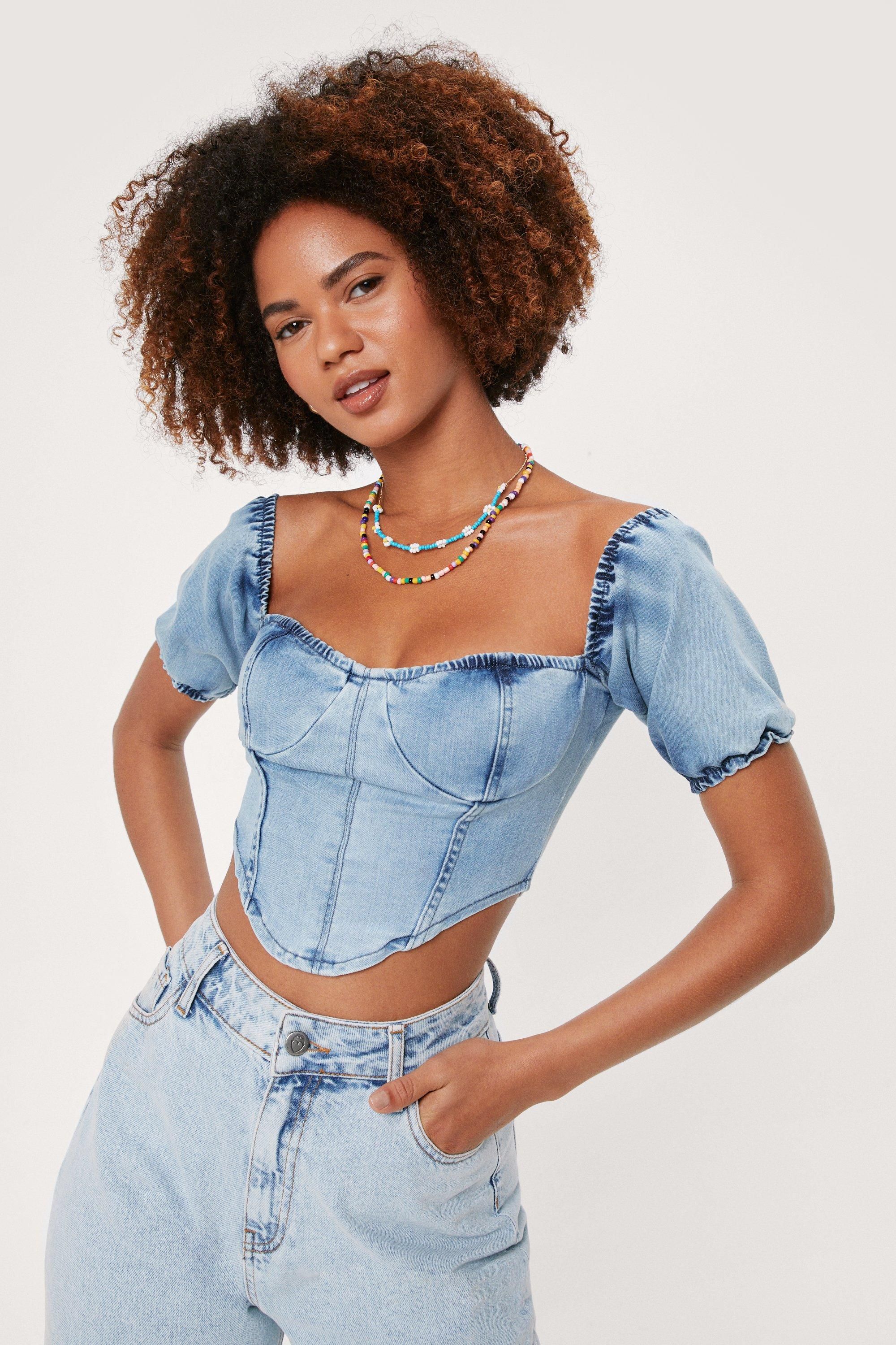 Womens Cup And At 'Em Puff Sleeve Corset Top - Vintage Blue | NastyGal (US & CA)
