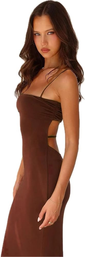 Women's Cutout Backless Maxi Dress Sexy Sleeveless Tight Slip Spaghetti Strap Long Dresses | Amazon (US)