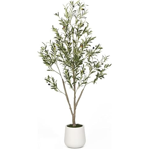 Olive Trees Artificial Indoor, 5FT Tall Faux Olive Tree with White Tall Planter, Artificial Plant... | Amazon (US)