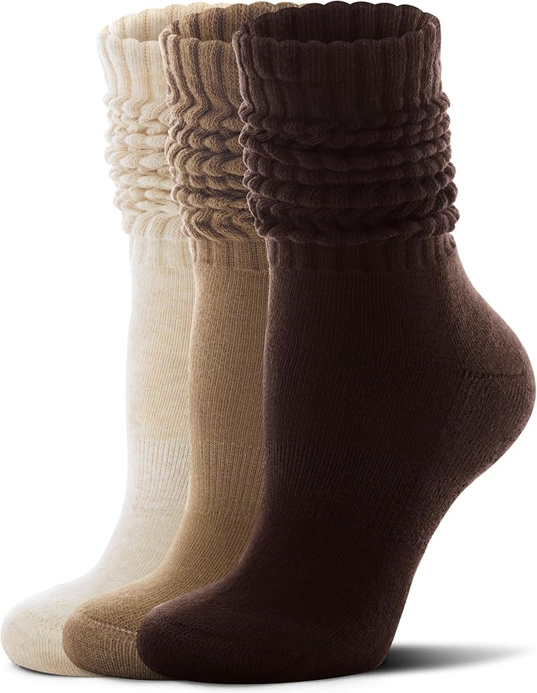 FITRELL Slouch Socks for Women, 3 Pairs Soft Cotton Knee High Scrunch Tube Boot Socks | Amazon (US)
