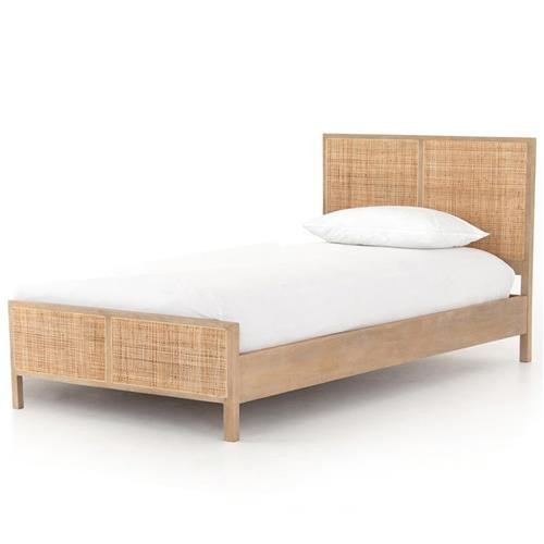 Rhian Brown Woven Cane Mango Wood Coastal Bed - Twin | Kathy Kuo Home