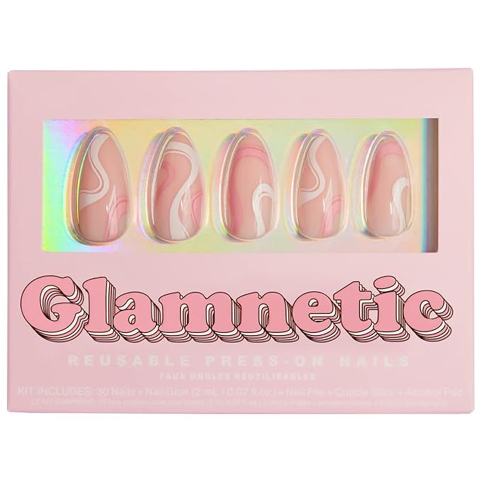 Glamnetic Press On Nails - Pink Swirl | Glossy, Opaque Medium Almond Nails, Reusable | 15 Sizes -... | Amazon (US)