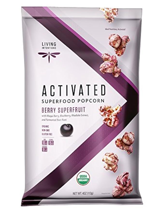 Living Intentions Activated Superfood Popcorn, Gluten Free, Vegan, Organic, Berry Smoothie, 4 Ounce | Amazon (US)