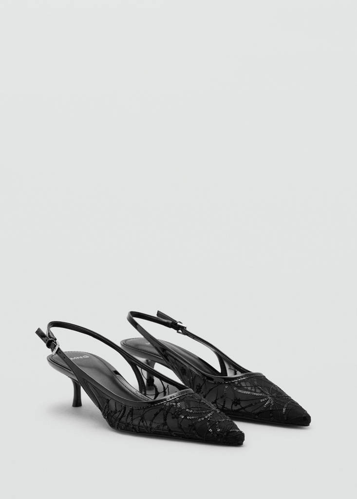 Kitten-heel shoes embroidered with sequins black - Woman - 5 - MANGO | MANGO (UK)