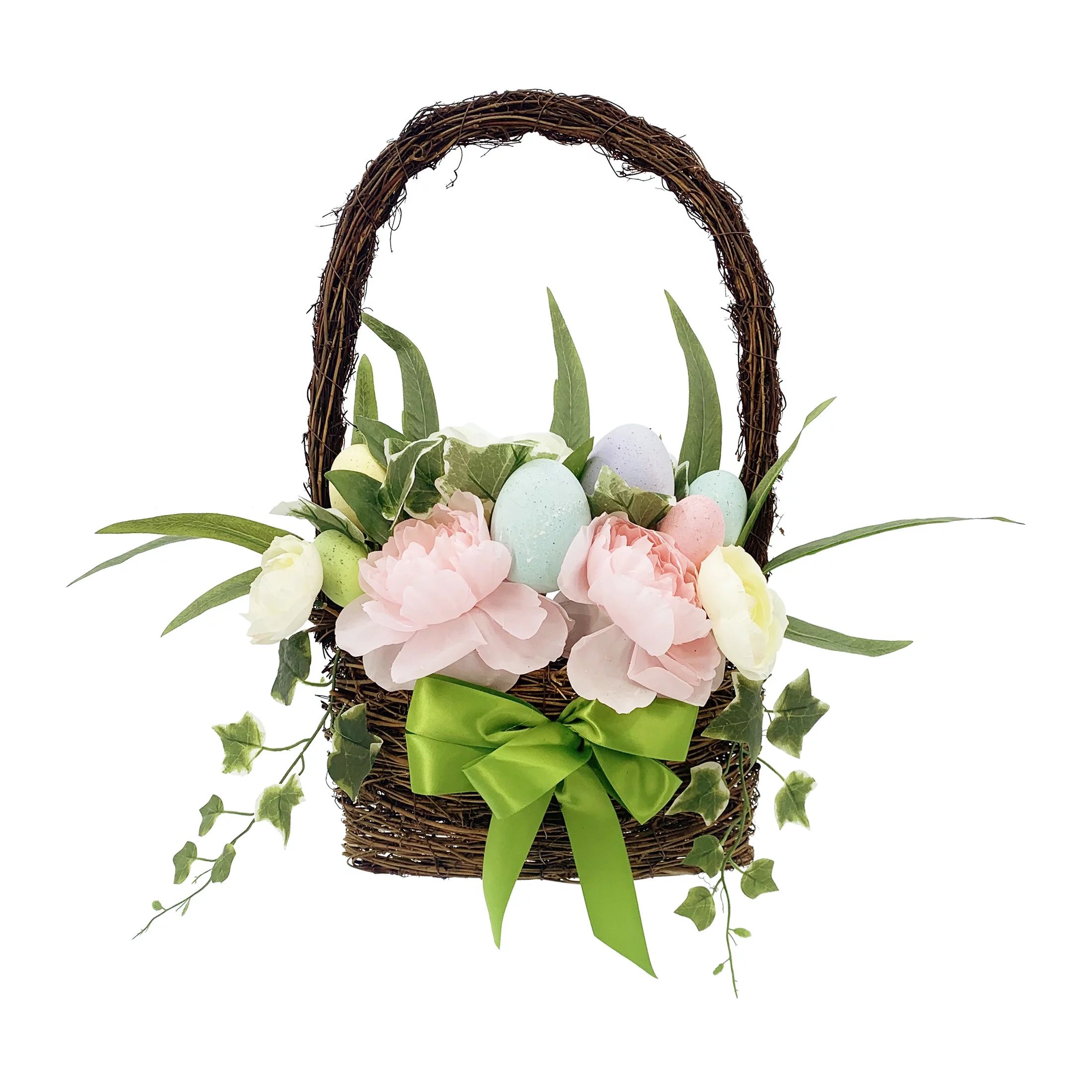 Way To Celebrate Easter Polyester 21" Cream & Pink Peony Twig Basket Decoration - Walmart.com | Walmart (US)