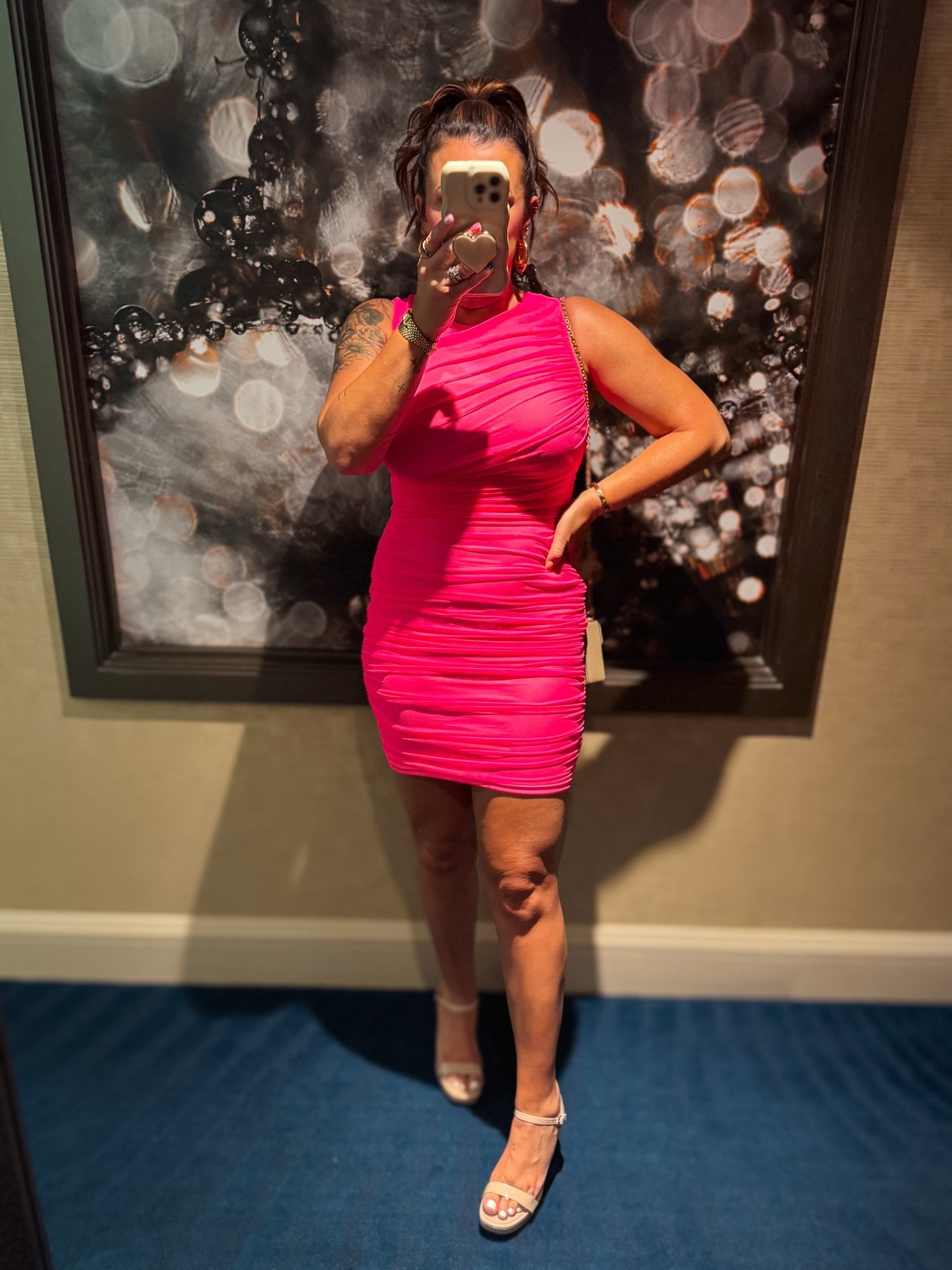 This Amazon dress has a nude under layer that looks so good with the pink mesh! 🩷