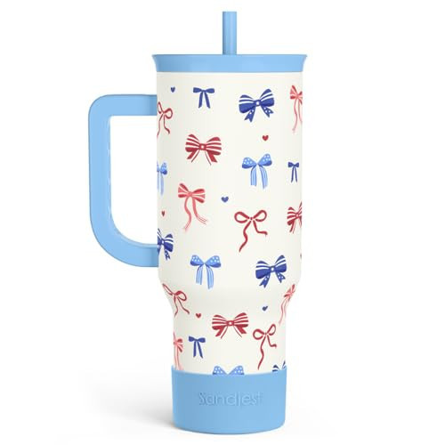 SANDJEST American Flag 40oz Tumbler with Handle and Straw, Insulated Stainless Steel Travel Coffee Mug for Women Girls, Gift Idea for Birthday Christmas 4th of July (Bow) | Amazon (US)