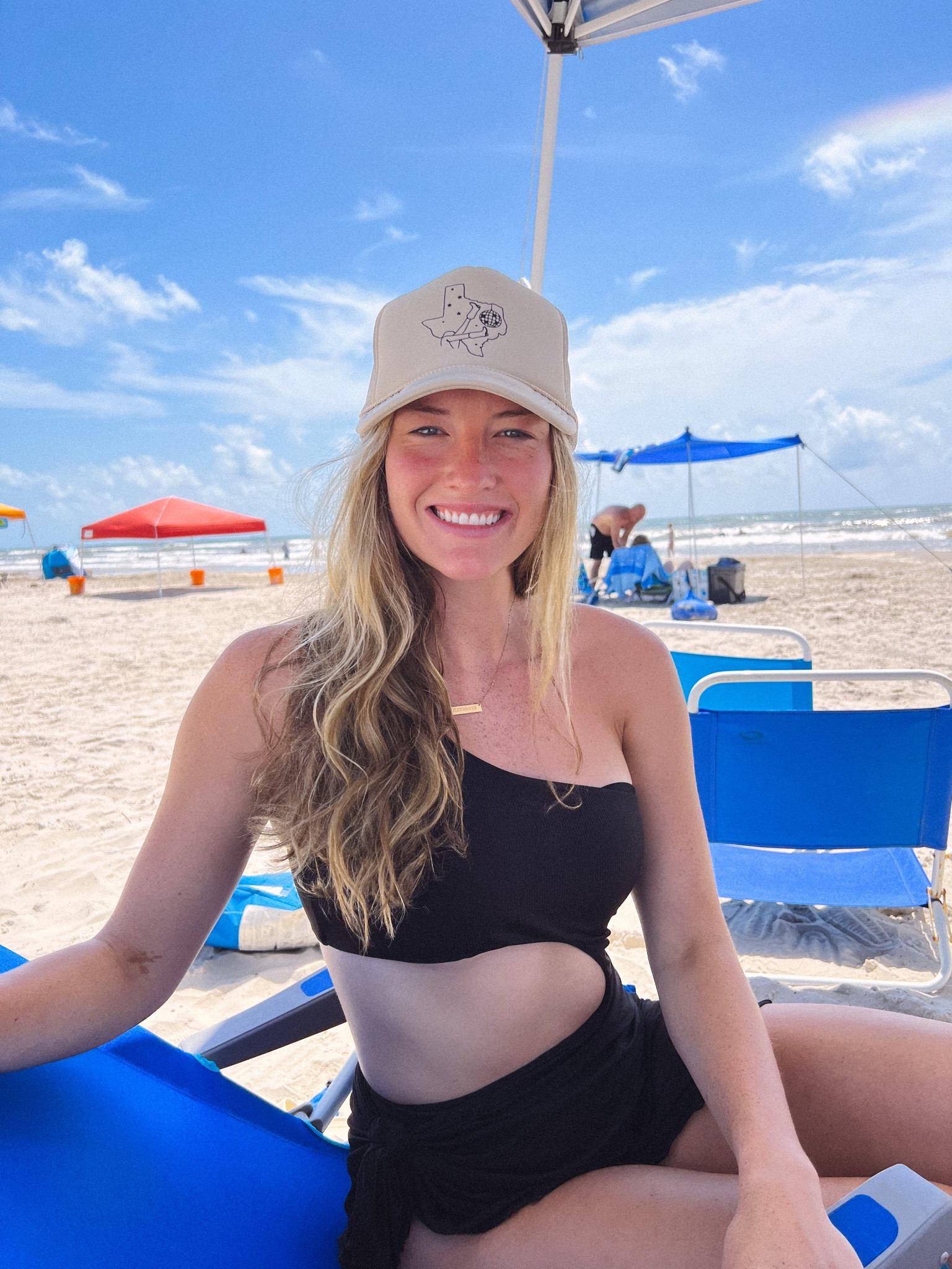 The cutest trucker hat to wear to the beach or as a travel outfit! Perfect for all the Texas girls- including anyone having a bachelorette party located in Texas or a girls trip! Beach outfit ideas, trucker hats, trendy beach ware, swimsuits! 

#LTKswim #LTKtravel #LTKfit