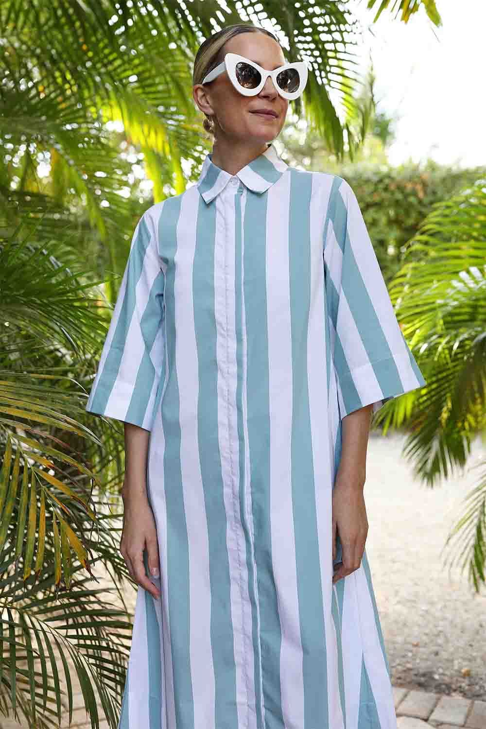 Marnie Caftan in Azure Stripe | LAKE Pajamas