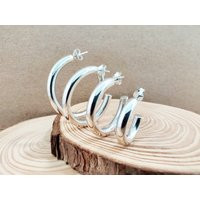 35mm Thick Silver Hoop Earrings, 925 Sterling Chunky Post Earrings Gift For Mom | Etsy (US)