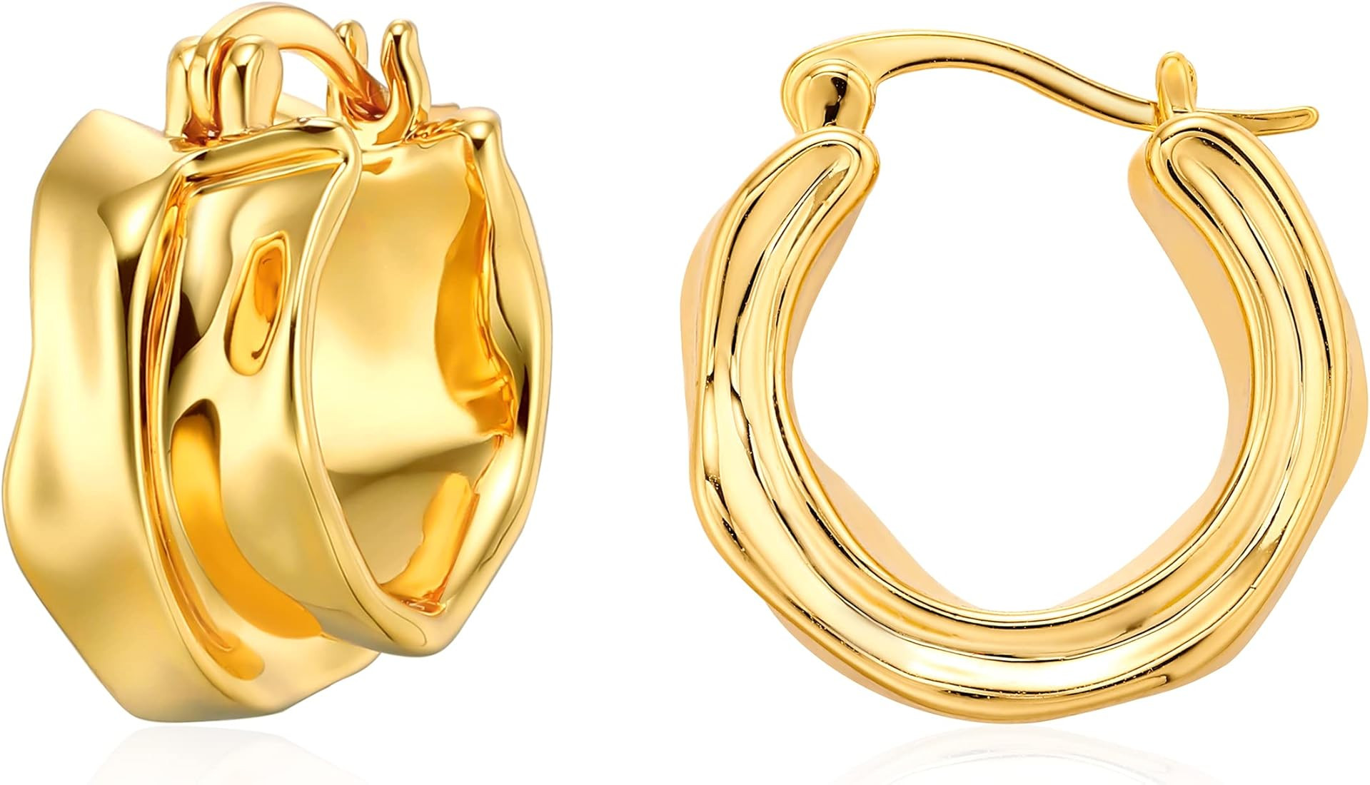 Gold Hoop Earrings 14K Gold Plated Huggie Hoops Twisted Croissant Earrings Small Hoop Earrings fo... | Amazon (US)