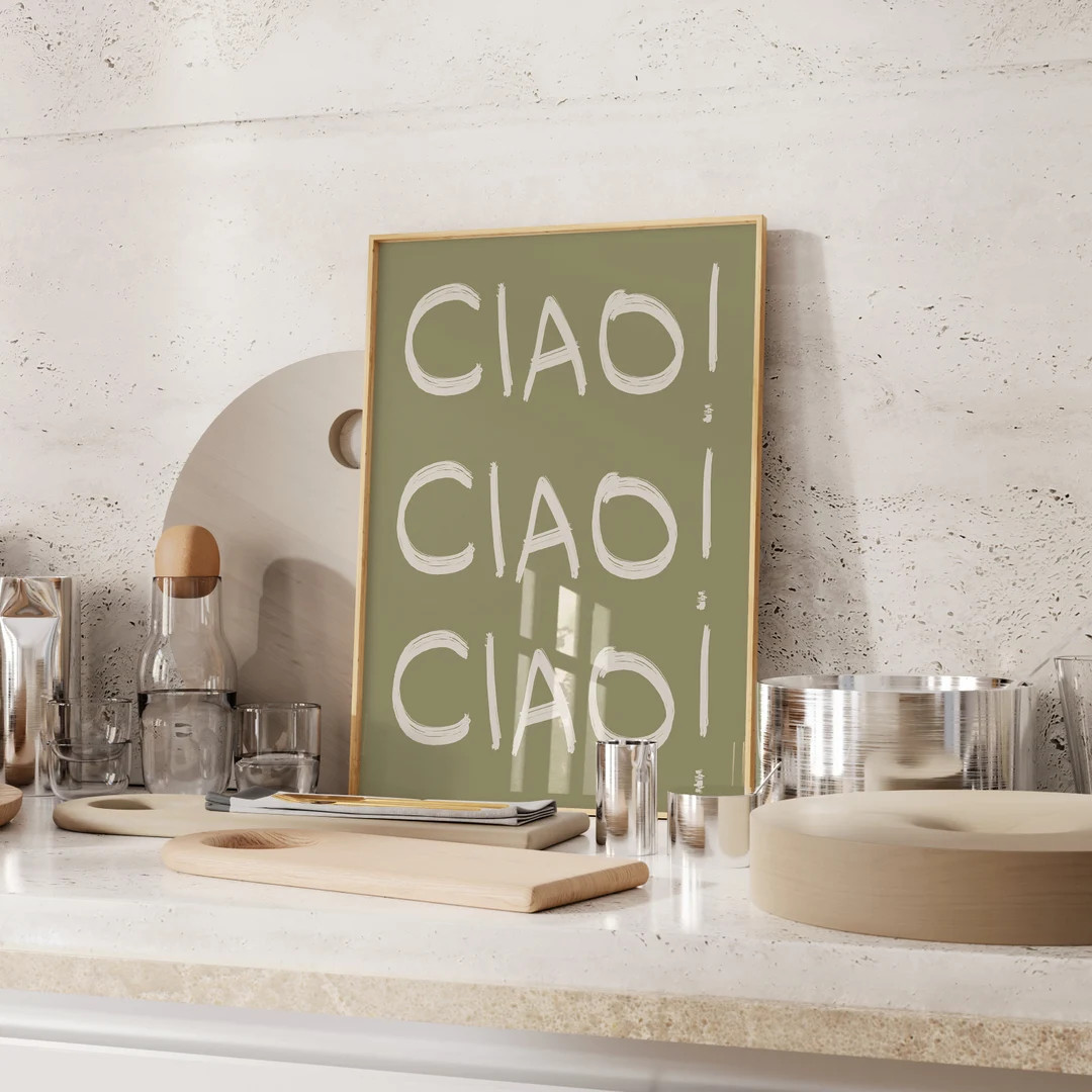 Italian Ciao Vintage Poster Italy Print Retro Olive Hand Drawn Typography Poster Monochrome Wall ... | Etsy (US)