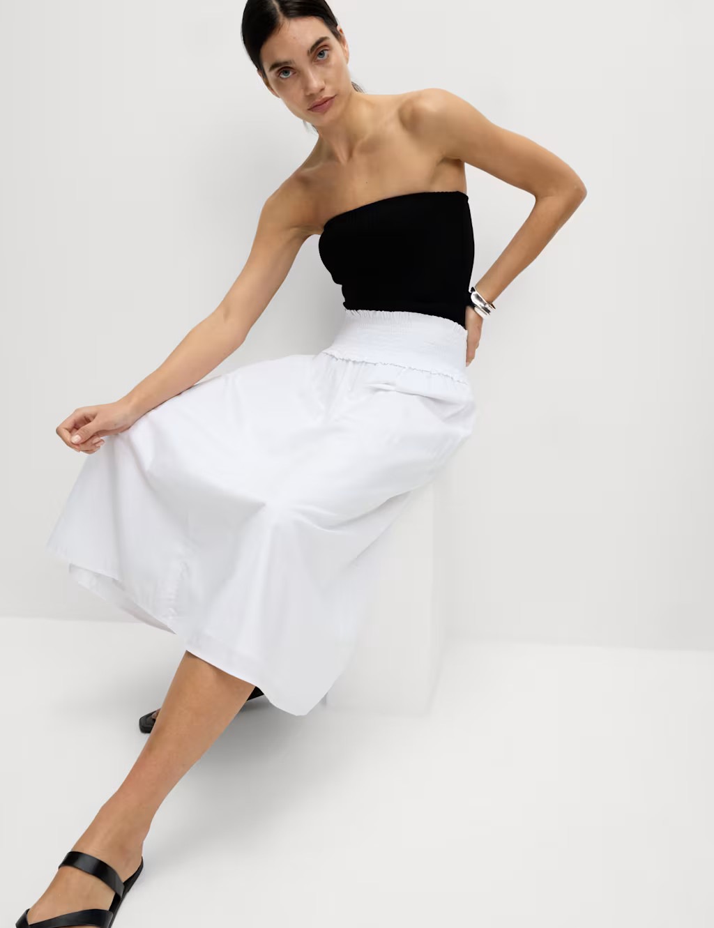 Pure Cotton Shirred Midi A-Line Skirt | Marks & Spencer (UK)